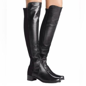 Stuart Weitzman 5050 Over the Knee Black Leather Stretch Boots Size 7 Chic